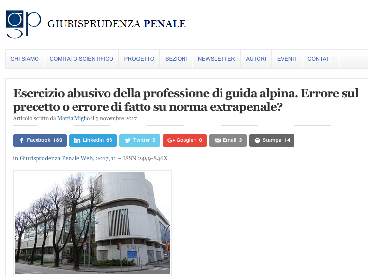 Articolo Giurisprudenza Penale su condanna Belluno